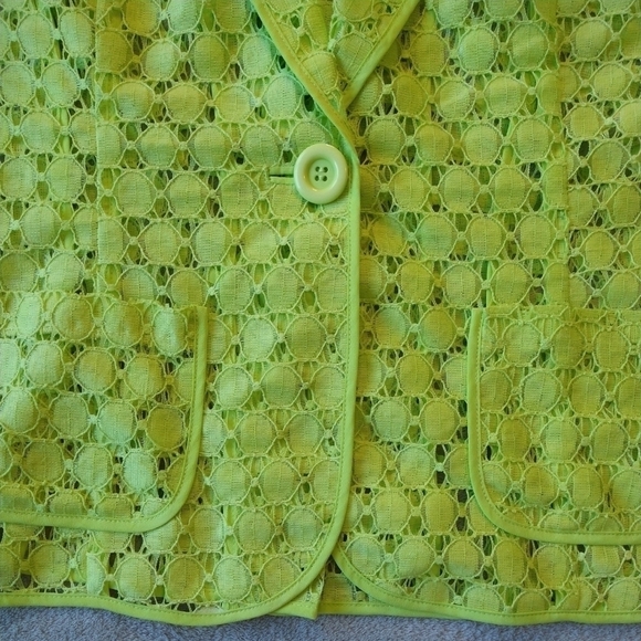 Chico's Lime Green Circular Lace 3/4 Sleeve Blazer Applemint Modern Vibrant - Picture 7 of 8